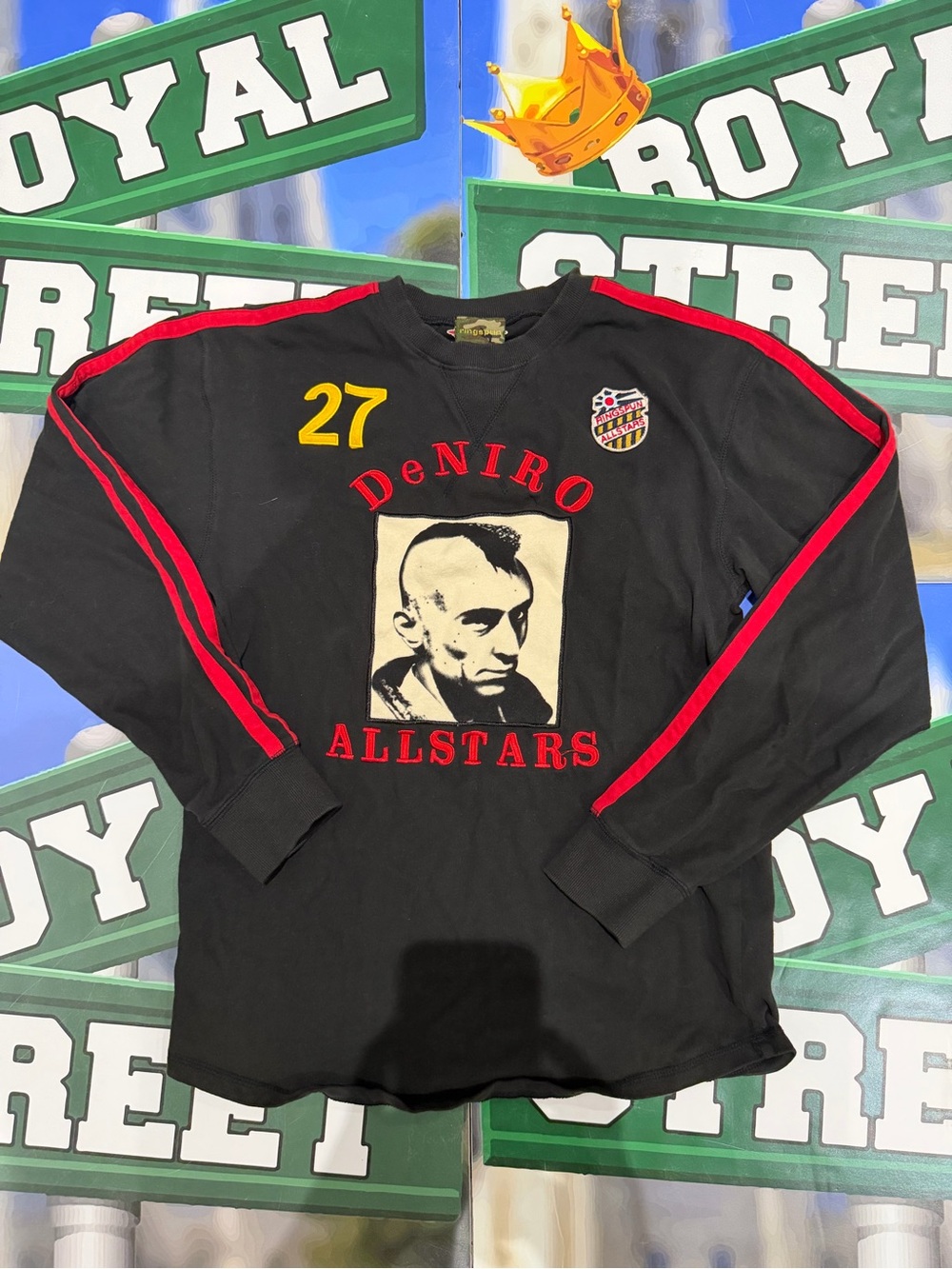 DeNiro Allstars Black Long-Sleeve Crewneck with Red Stripe Detail